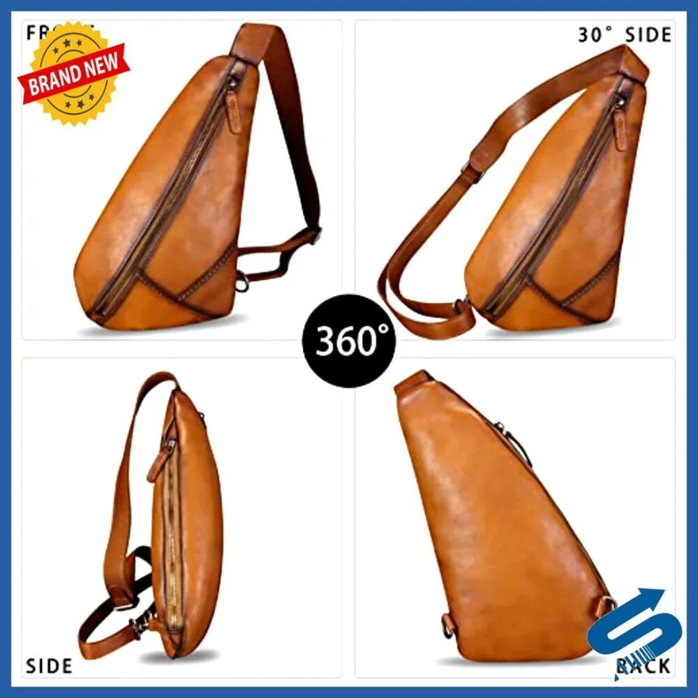 Genuine Leather Sling Backpack Crossbody Shoulder Bag Daypack